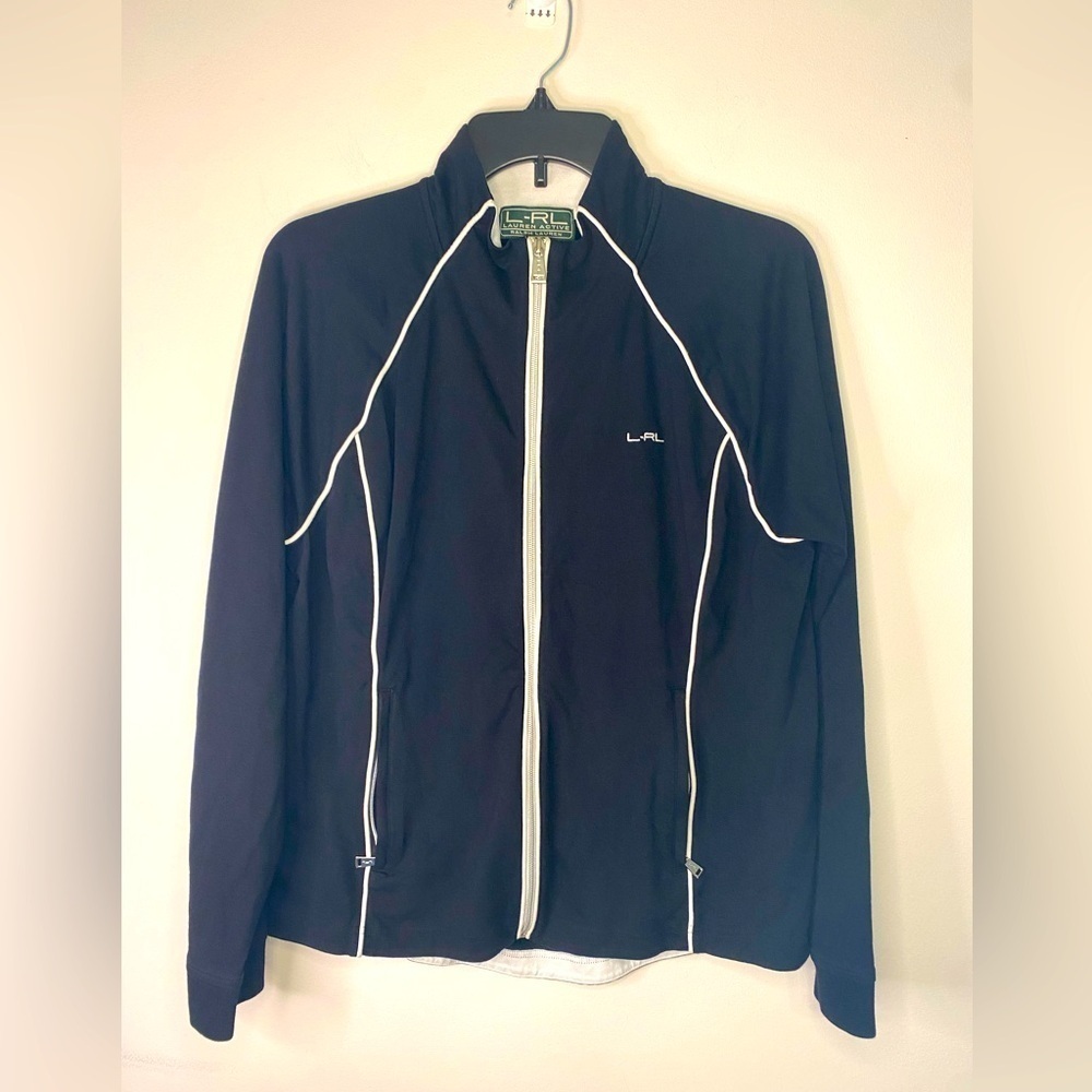 Lauren Ralph Lauren Athletic Track Jacket Black Stretch Full‎ Zip Pockets  XL